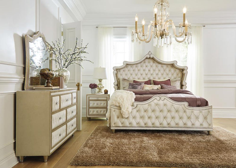 Antonella 7-drawer Upholstered Dresser Ivory and Camel - My Sweet Home Furniture (Queens, NY)