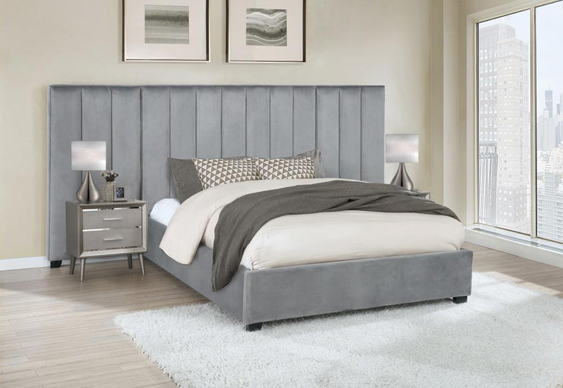 Arles Queen Vertical Channeled Tufted Bed Grey - My Sweet Home Furniture (Queens, NY)