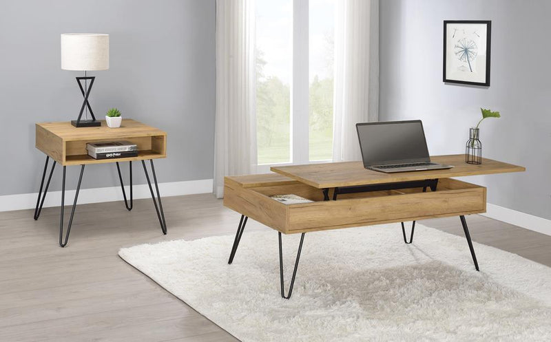 Fanning Lift Top Storage Coffee Table Golden Oak and Black - My Sweet Home Furniture (Queens, NY)