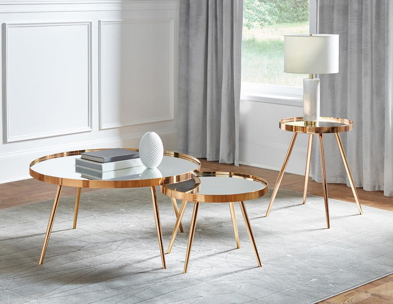 Kaelyn 2-piece Mirror Top Nesting Coffee Table Mirror and Gold - My Sweet Home Furniture (Queens, NY)