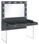 Afshan 3-drawer Vanity Desk with Lighting Mirror Grey High Gloss - My Sweet Home Furniture (Queens, NY)