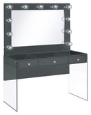 Afshan 3-drawer Vanity Desk with Lighting Mirror Grey High Gloss - My Sweet Home Furniture (Queens, NY)