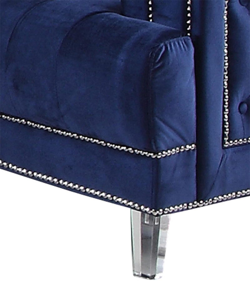 Kendel Blue Modern Style Navy Loveseat with Acrylic Legs