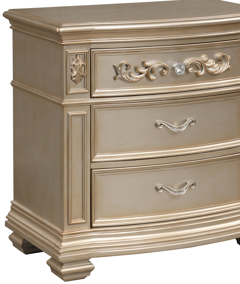 Valentina Traditional Style Nightstand in Gold finish Wood