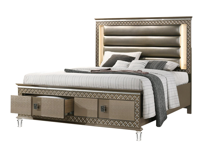 Coral Contemporary Style Queen Bed in Bronze finish Wood - My Sweet Home Furniture (Queens, NY)
