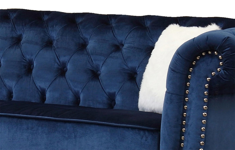 Mia Transitional Style Navy Sofa with Silver Finish