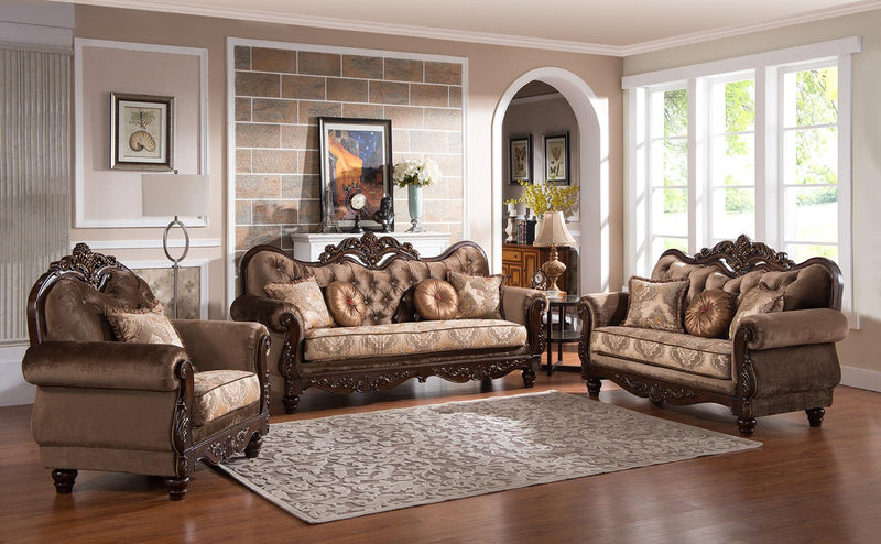 Zoya Traditional Style Loveseat in Cherry finish Wood - My Sweet Home Furniture (Queens, NY)