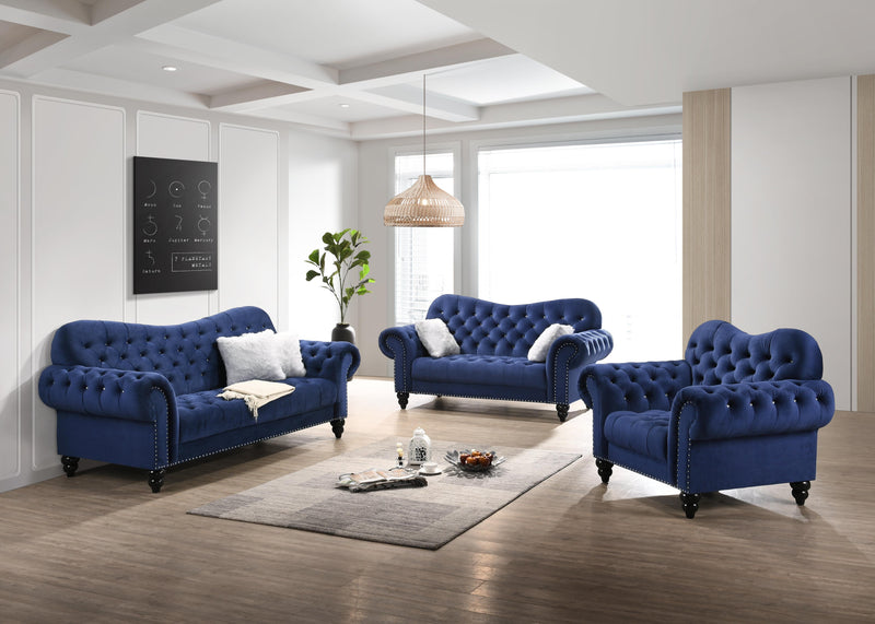 Gracie Transitional Style Blue Loveseat with Espresso Legs - My Sweet Home Furniture (Queens, NY)