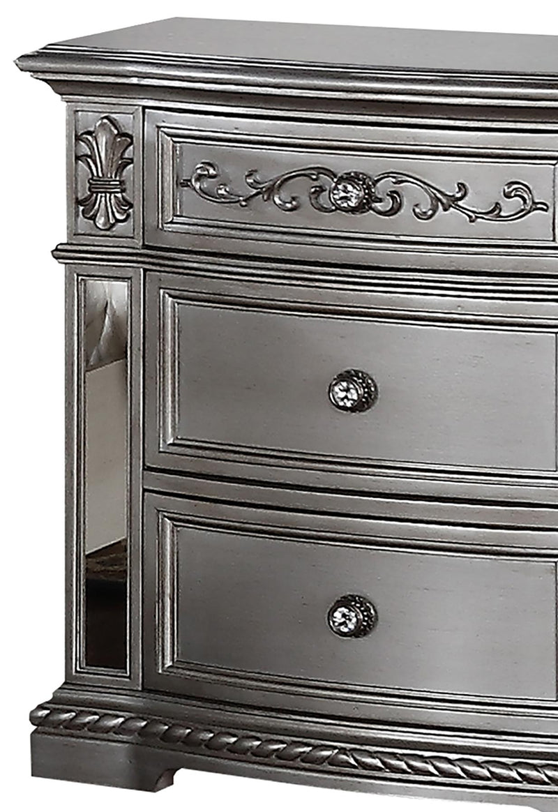 Pamela Transitional Style Nightstand in Silver finish Wood