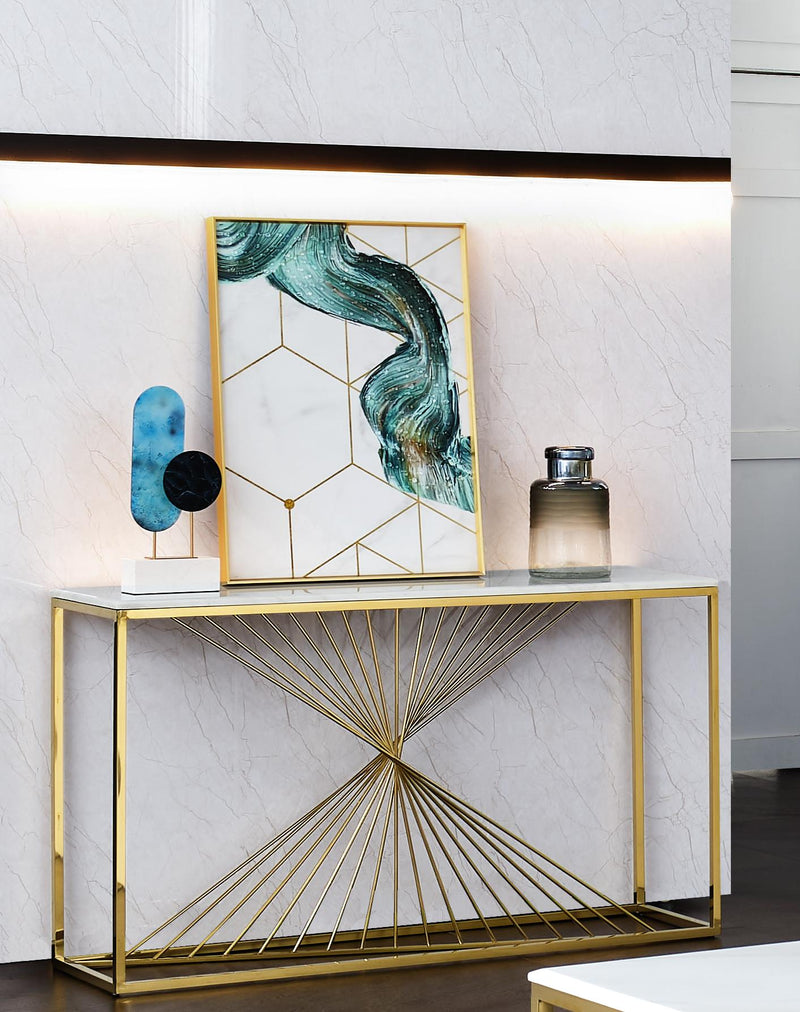 Layla Modern Style Marble Console Table with Metal Base