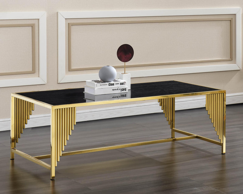 Belva Modern Style Marble Coffee Table with Metal Base