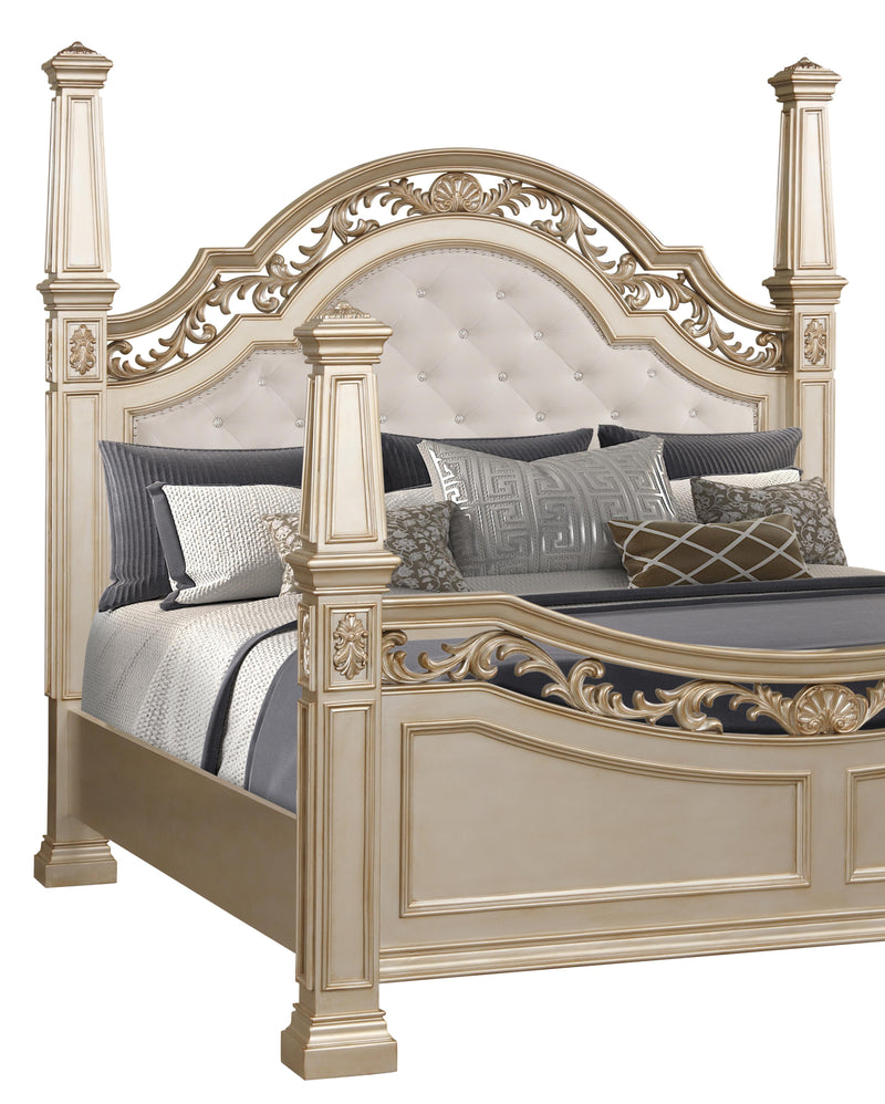 Valentina Traditional Style Queen Bed in Gold finish Wood - My Sweet Home Furniture (Queens, NY)