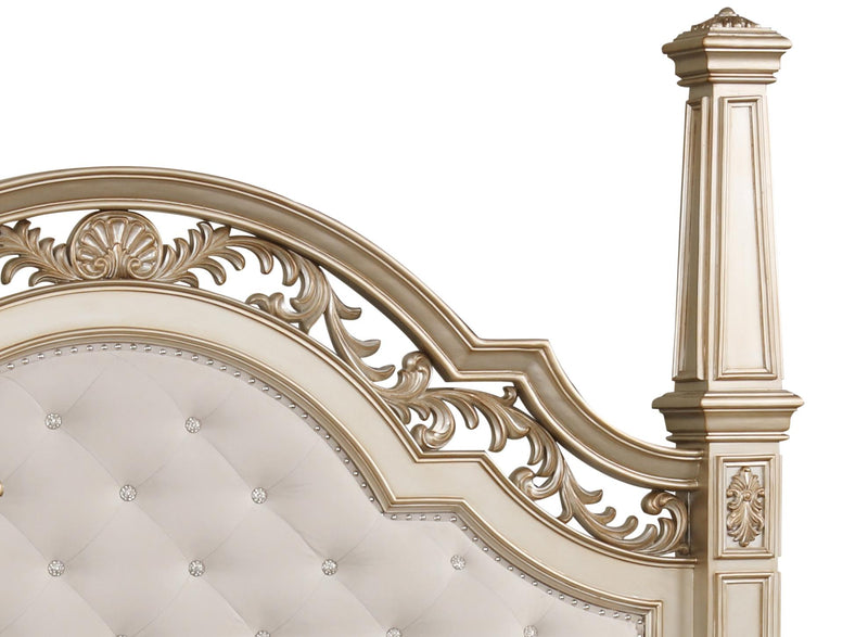 Valentina Traditional Style Queen Bed in Gold finish Wood