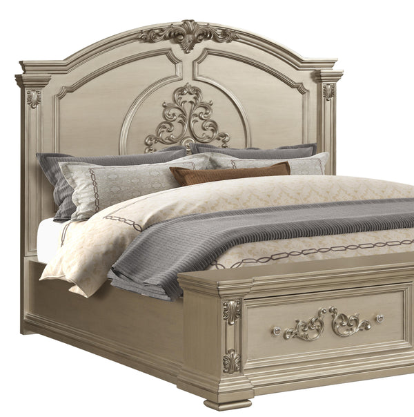 Alicia Transitional Style Queen Bed in Beige finish Wood