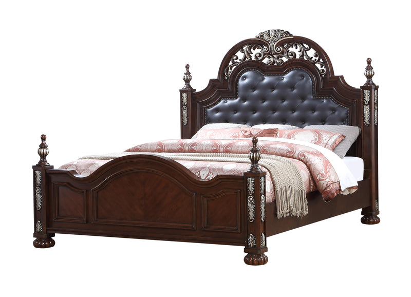 Rosanna Traditional Style Queen Bed in Cherry finish Wood - My Sweet Home Furniture (Queens, NY)