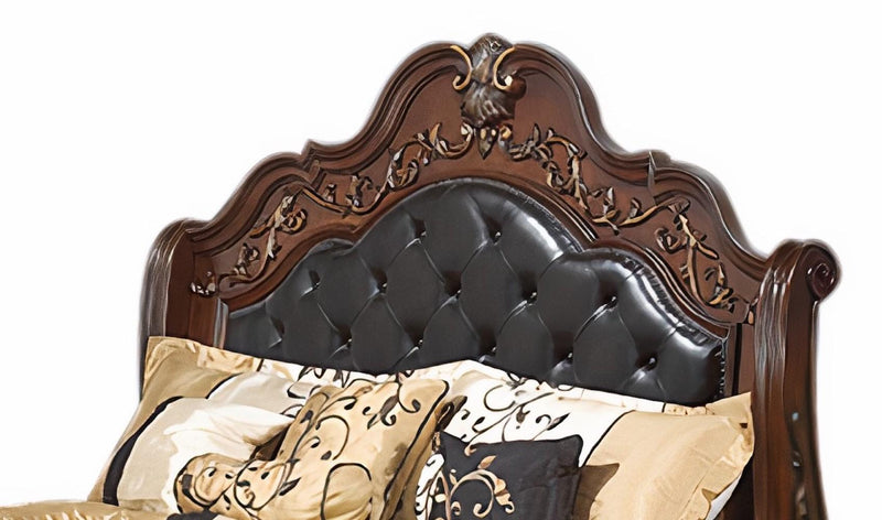 Cleopatra Traditional Style Queen Bed in Cherry finish Wood - My Sweet Home Furniture (Queens, NY)