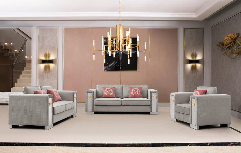 William Modern Style Gray Loveseat with Metal legs