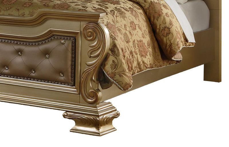 Miranda Transitional Style Queen Bed in Gold finish Wood - My Sweet Home Furniture (Queens, NY)