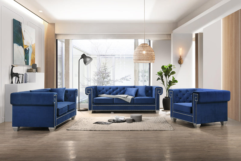 Clover Modern Style Blue Sofa with Steel Legs - My Sweet Home Furniture (Queens, NY)