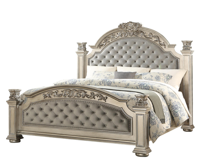 Platinum Traditional Style Queen Bed in Gold finish Wood - My Sweet Home Furniture (Queens, NY)