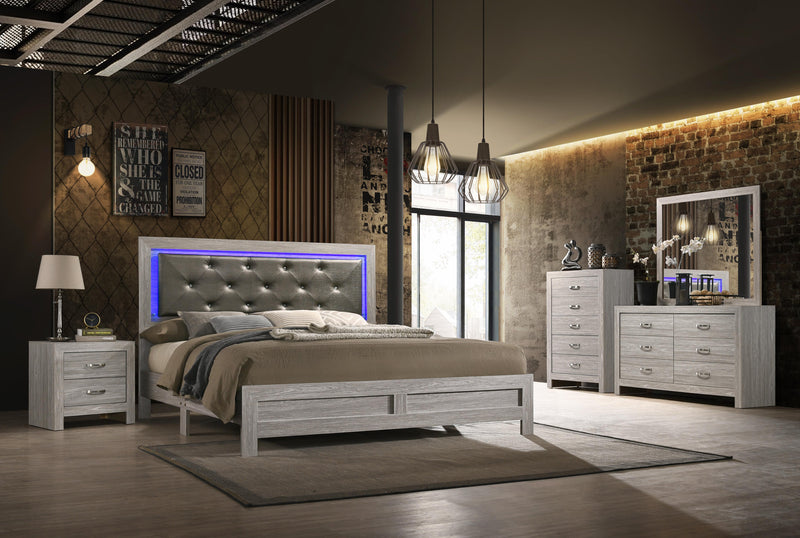 Yasmine White Modern Style King Bed in Gray finish Wood - My Sweet Home Furniture (Queens, NY)