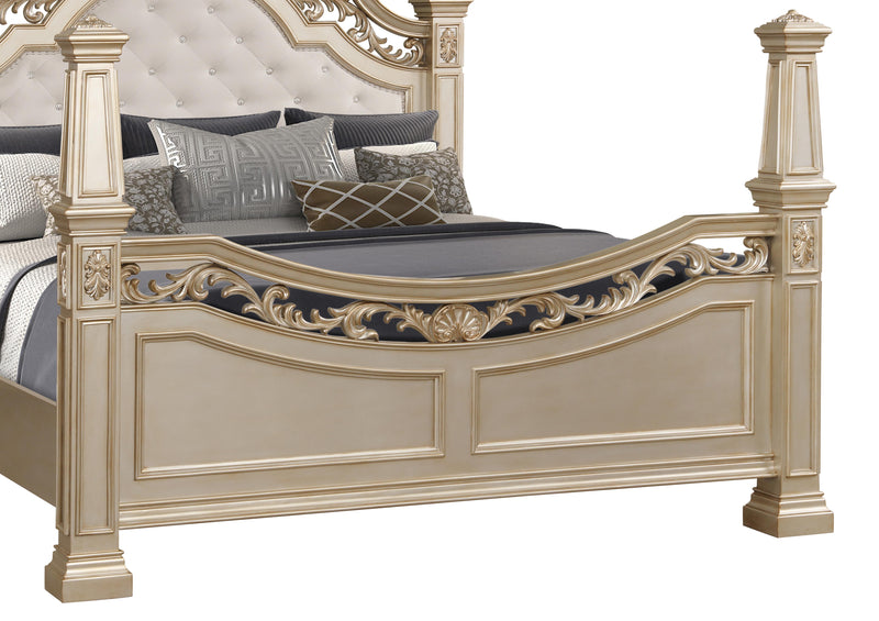 Valentina Traditional Style Queen Bed in Gold finish Wood