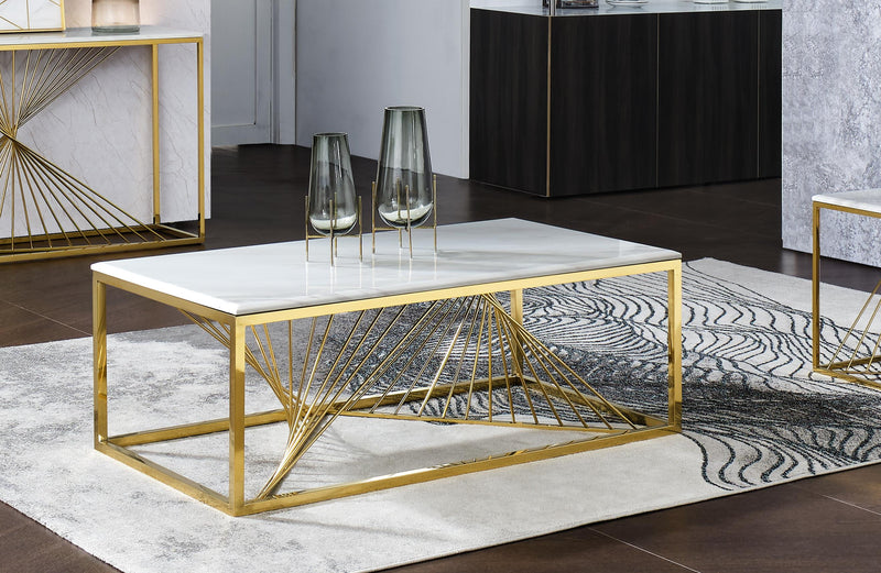 Samira Modern Style Marble Coffee Table with Metal Base