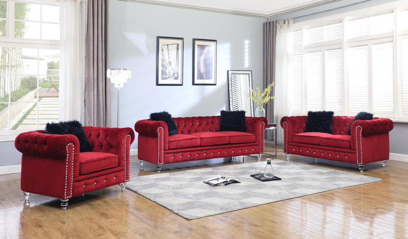 Sahara Modern Style Red Loveseat with Acrylic legs - My Sweet Home Furniture (Queens, NY)