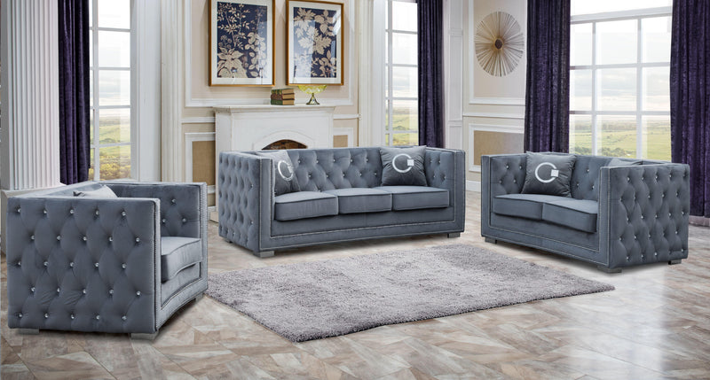 Zion Modern Style Gray Sofa with Steel legs