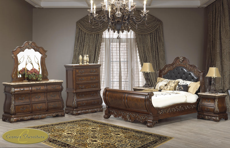 Cleopatra Traditional Style Queen Bed in Cherry finish Wood - My Sweet Home Furniture (Queens, NY)