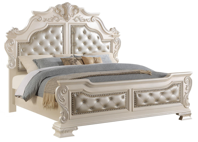 Victoria Traditional Style Queen Bed in Off-White finish Wood - My Sweet Home Furniture (Queens, NY)