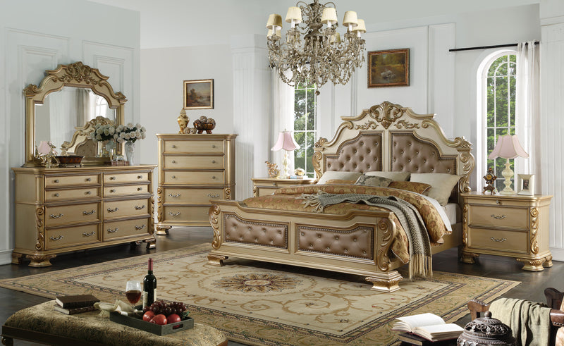 Miranda Transitional Style Queen Bed in Gold finish Wood - My Sweet Home Furniture (Queens, NY)