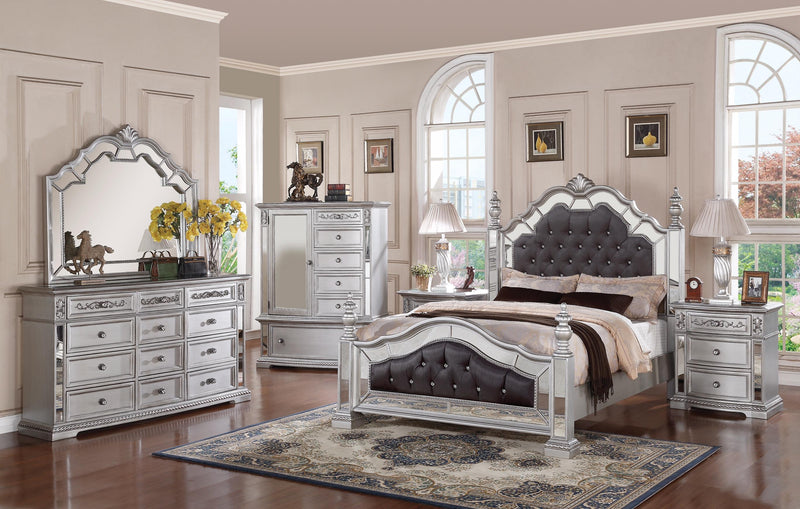 Pamela Transitional Style King Bed in Silver finish Wood - My Sweet Home Furniture (Queens, NY)