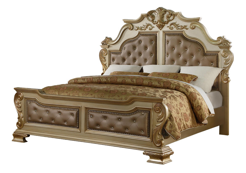 Miranda Transitional Style Queen Bed in Gold finish Wood - My Sweet Home Furniture (Queens, NY)
