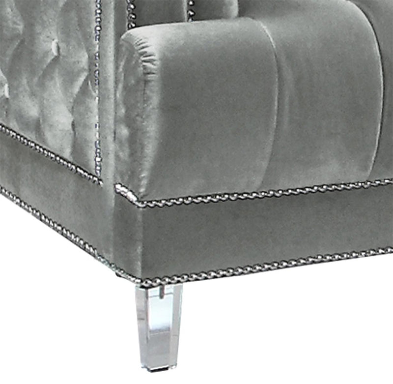 Kendel Silver Modern Style Gray Sofa with Acrylic Legs