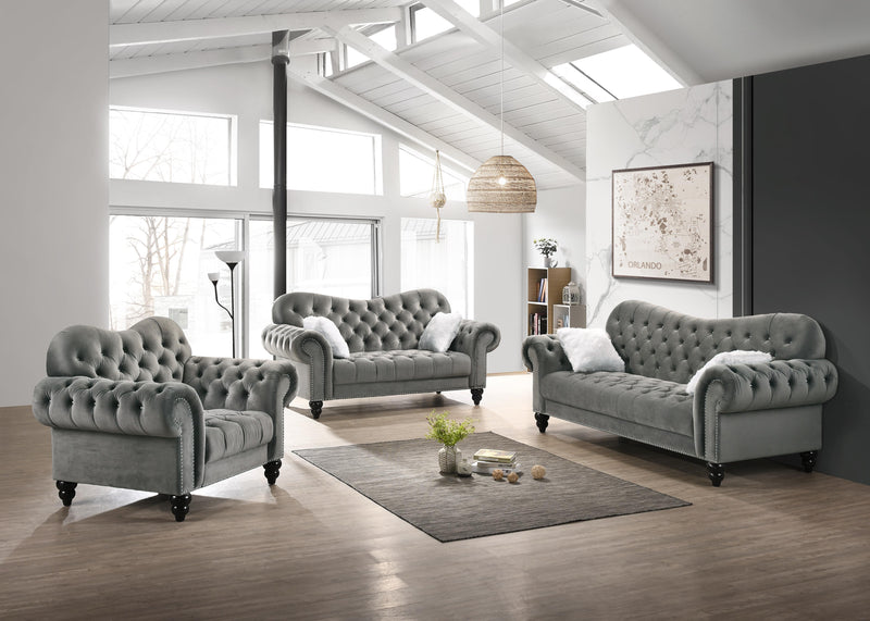 Gracie Transitional Style Gray Sofa with Espresso Legs - My Sweet Home Furniture (Queens, NY)