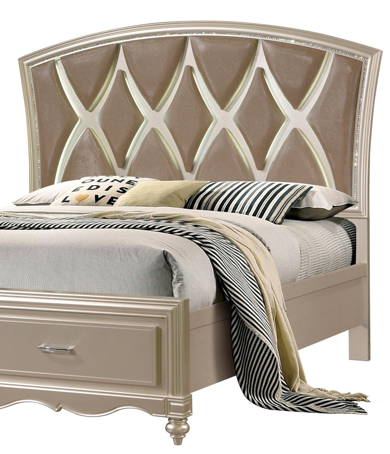 Faisal Transitional Style Queen Bed in Champagne finish Wood - My Sweet Home Furniture (Queens, NY)