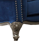 Mia Transitional Style Navy Loveseat with Silver Finish