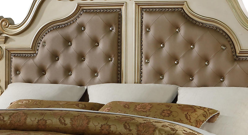Miranda Transitional Style Queen Bed in Gold finish Wood - My Sweet Home Furniture (Queens, NY)