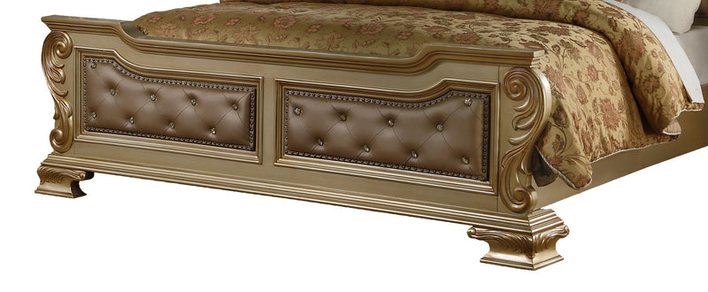 Miranda Transitional Style Queen Bed in Gold finish Wood - My Sweet Home Furniture (Queens, NY)