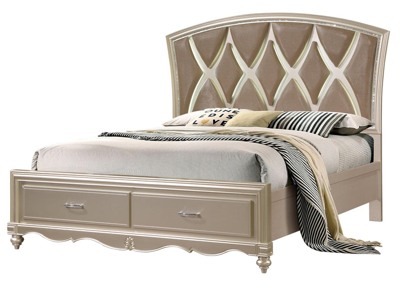 Faisal Transitional Style Queen Bed in Champagne finish Wood - My Sweet Home Furniture (Queens, NY)