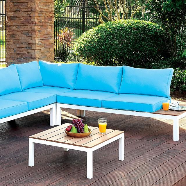 WINONA White/Oak/Blue Patio Sectional w/ Table - My Sweet Home Furniture (Queens, NY)