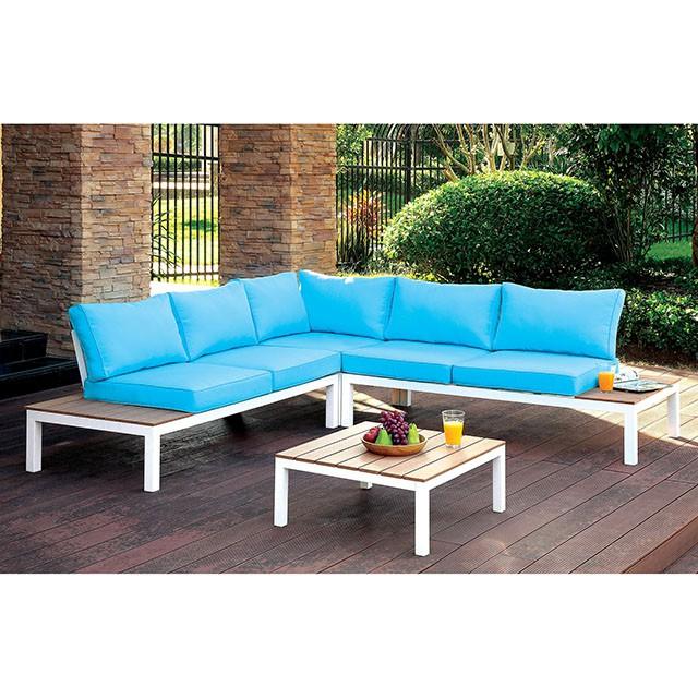 WINONA White/Oak/Blue Patio Sectional w/ Table - My Sweet Home Furniture (Queens, NY)