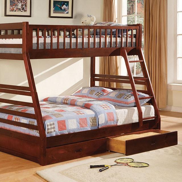 California II Cherry Twin/Full Bunk Bed w/ 2 Drawers Cherry, Walnut, Grey, &Oak - My Sweet Home Furniture (Queens, NY)
