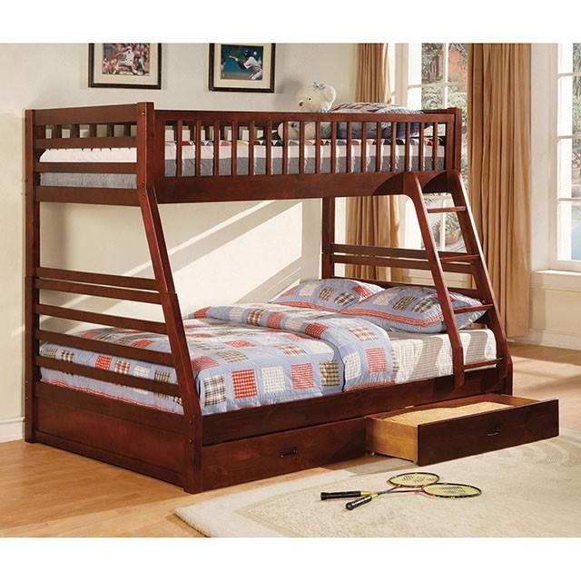 California II Cherry Twin/Full Bunk Bed w/ 2 Drawers Cherry, Walnut, Grey, &Oak - My Sweet Home Furniture (Queens, NY)