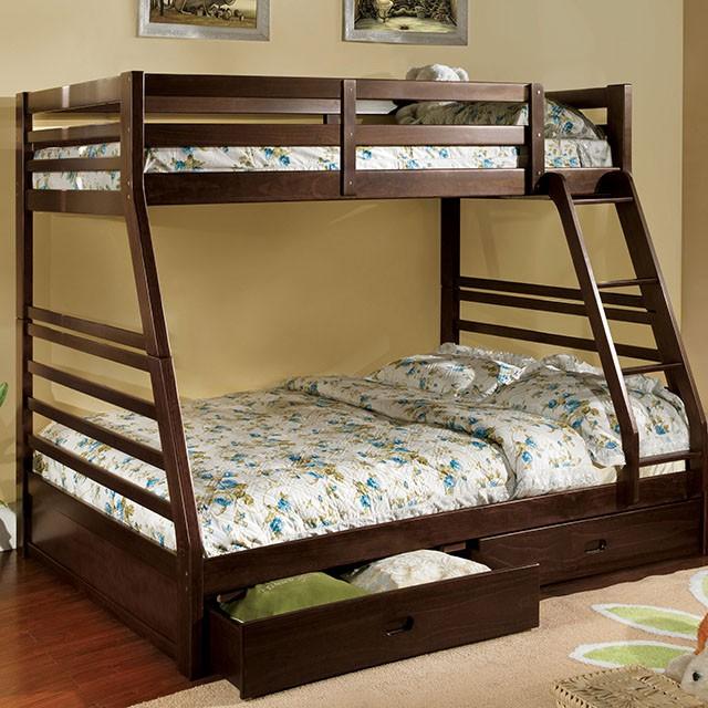 California II Cherry Twin/Full Bunk Bed w/ 2 Drawers Cherry, Walnut, Grey, &Oak - My Sweet Home Furniture (Queens, NY)