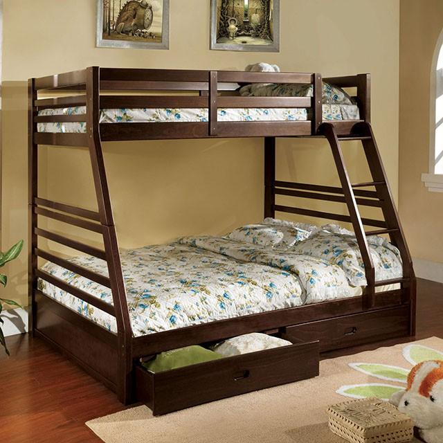 California II Cherry Twin/Full Bunk Bed w/ 2 Drawers Cherry, Walnut, Grey, &Oak - My Sweet Home Furniture (Queens, NY)
