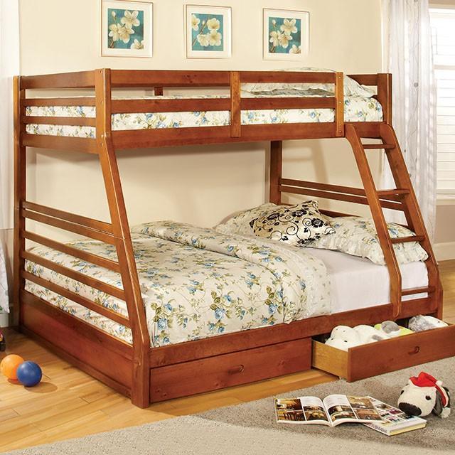 California II Cherry Twin/Full Bunk Bed w/ 2 Drawers Cherry, Walnut, Grey, &Oak - My Sweet Home Furniture (Queens, NY)