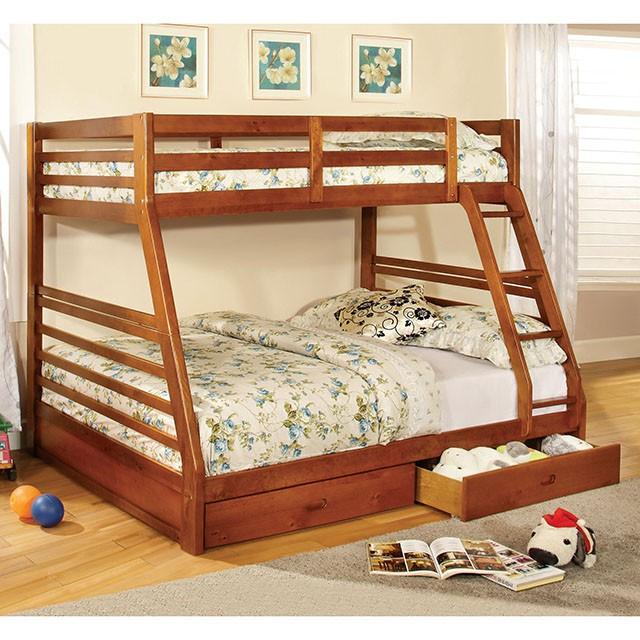 California II Cherry Twin/Full Bunk Bed w/ 2 Drawers Cherry, Walnut, Grey, &Oak - My Sweet Home Furniture (Queens, NY)