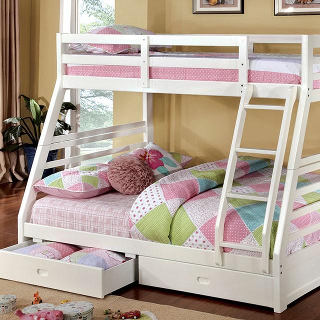 California II Cherry Twin/Full Bunk Bed w/ 2 Drawers Cherry, Walnut, Grey, &Oak - My Sweet Home Furniture (Queens, NY)